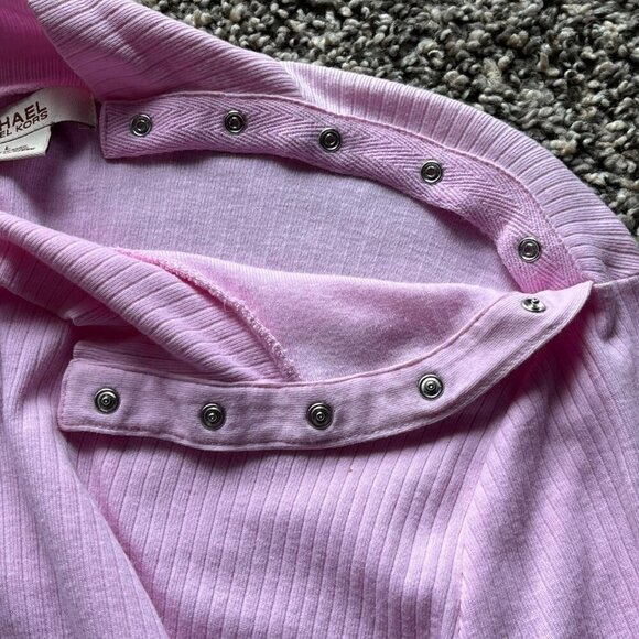 Pink/Lilac Michael Kors Long Sleeve Large Turtleneck Shirt Button Shoulder Shirt - Picture 5 of 6